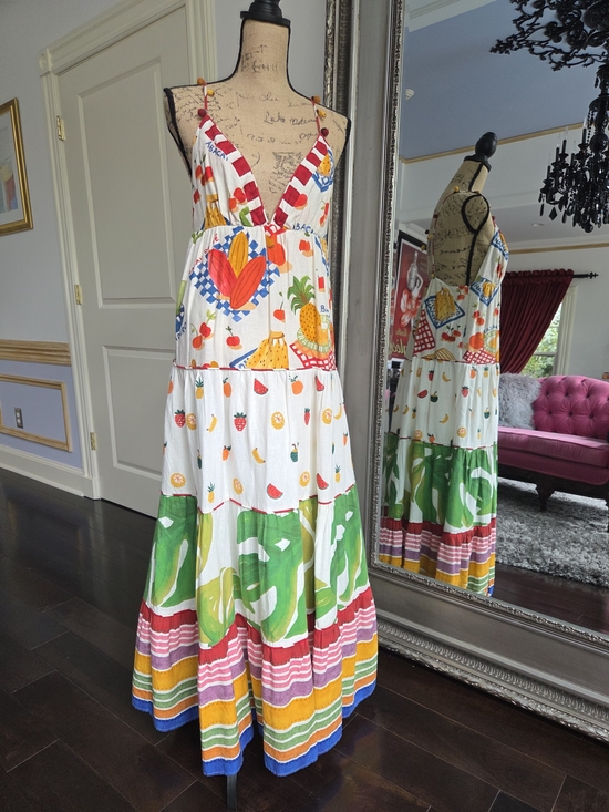 FARM Rio Dresses & Skirts - FARM Rio White Multicolor Tiered Maxi Dress W Embriodery S